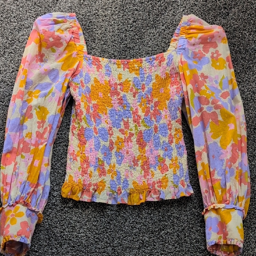 Floral Smocked Top with Puff Sleeves
